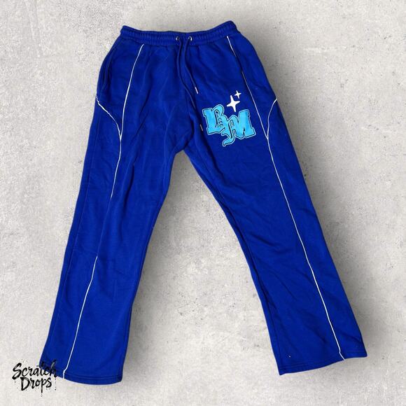 Boohoo Man Blue Sweatpants - Large Logo on Left Thigh - Size M - Picture 1 of 3